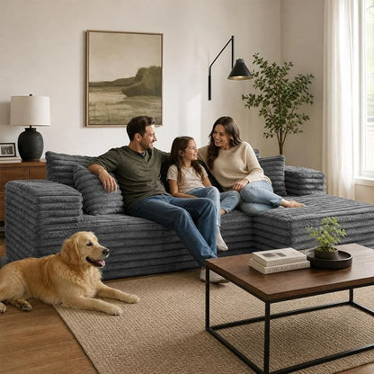Cloud Sectional Couch with L-Shape Chaise,Modern Modular Sofa with Deep Seat, Upholstered Couches with Right Facing Chaise for Living Room Bedroom, No Assembly Required, Grey (Plush Corduroy Fabric) | 102.4" Modular Sectional Sofa, Cloud Couch Sectiona...