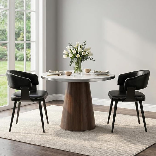 Dining Chairs Set of 2, Modern Upholstered PU Leather Kitchen & Dining Room Chairs with Curved Open Back Metal Legs, Kitchen Chairs for Dining Room Restaurant (Vintage Black, Set of 2)