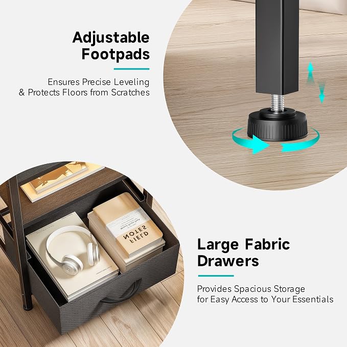 Lazzanto Night Stand Bedside Charger Bedroom - Nightstand with Charging Station & LED Light Strip, Night Stand with Storage Shelf & 3 Fabric Drawers, Morden End Table with U-S-B Ports & AC Outlets