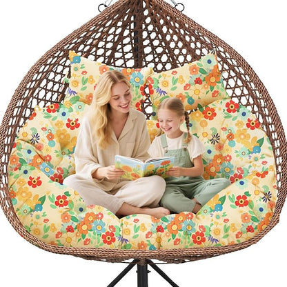Double Egg Chair Cushion Replacement Waterproof for Outdoor Patio Hanging Basket Egg Chairs, 59x43-Inch Thickened 100% Cotton Large Double Eggs Swing Chair Cushions, Daisy