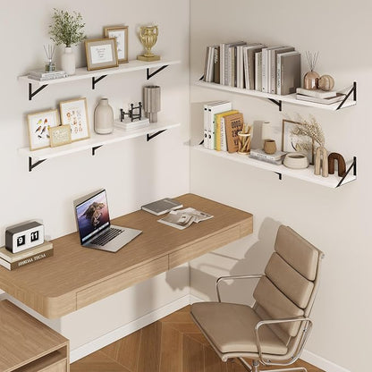 Axeman Deep Floating Shelves | 55 Inch White Wall Shelves Set of 2 | 10 Inch Deep Wood Floating Shelves for Wall | 55" W x 10" D White Shelves for Living Room Bathroom Kitchen