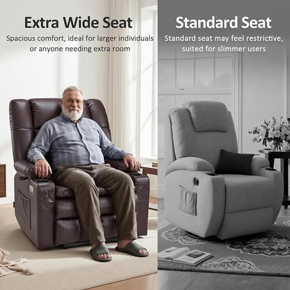 MCombo Dual Motor Power Lift Recliner Chair for Elderly, Lay Flat Lift Chair with Heat and Massage, Oversized Lift Recliner for Big and Tall, Faux Leather R7891 (Dark Brown, Large-Wide)