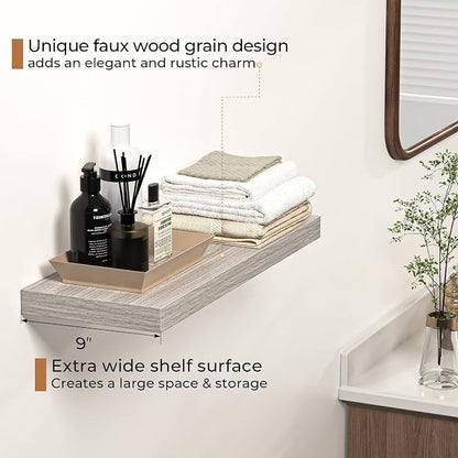 Floating Shelves - 24 Inch Rustic Wooden Wall Shelves - Extra Deeper & Thicker Wall Mounted Storage Shelf for Living Room, Kitchen, Farmhouse - 24" W x 9" D x 1.6"H - Rustic Grey, 2 Pack