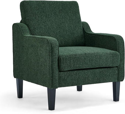 VINGLI Accent Chair for Living Room Chairs Reading Chair for Bedroom Chair Scooped Arm Chair Mid Century Modern Accent Chairs Upholstered Comfy Chair for Apartment, Waiting Room (1, Dark Green)