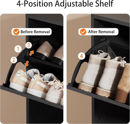 Shoe Storage Cabinet, Wood Shoe Organizer for Entryway with 3 Flip Drawers, Freestanding Shoe Rack with Adjustable Shelf, Narrow Shoe Dresser for Front Door Entrance (Black, 3 Drawers)