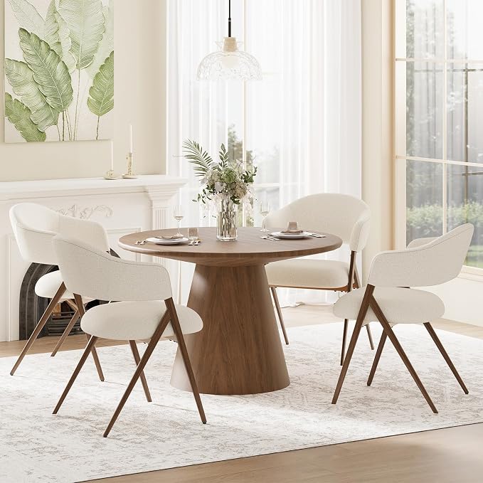 COLAMY Dining Chairs Set of 4, Mid Century Modern Dining Room Kitchen Dinner Chairs with Iron Legs, Open Back and Padded Seat, for Living Room/Bedroom/Restaurant/Cafe, Beige