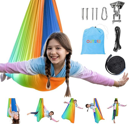 OUTREE Double Layer Therapy Swing with 360 Swivel Hanger, Healing & Relaxing Cuddle Swing for Kids and Adults with Autism, ADHD, Sensory Processing Disorder (Orange-Green Gradient)
