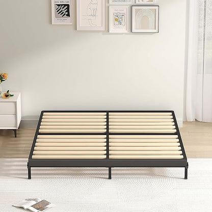 MAF 2 Inch Full Size Box Spring, Low Profile Box Spring with Round Corners, Bunkie Board with Wood Slats Bed Slat Replacement 3500 lbs Black Heavy Duty Metal Mattress Foundation, Easy Assembly