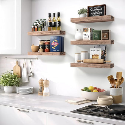 Sorbus Floating Shelves for Wall – 16 Inch Floating Shelf for Kitchen, Bedroom, Living Room, Bathroom, Home & Wall Decor - Mounted Bathroom Shelves with Invisible Brackets (Mahogany, 5 Pack)