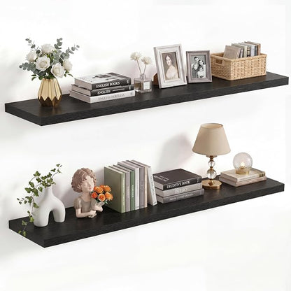 Vivelove 40 Inches Floating Shelves Wall Mounted, 10" Deep Wall Shelves for Bedroom, Bathroom, Living Room, Kitchen, Office, Home Decor, Modern Shelf, Set of 2, Black, 40x10.2x1.5