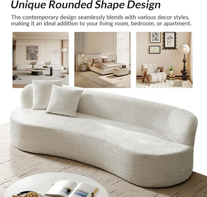 95" Modern Curved Compressed Sofa, All-Foam 3-Seater Cloud Couch with 2 Pillows, No Assembly Required Boneless Sofas for Living Room, Ivory
