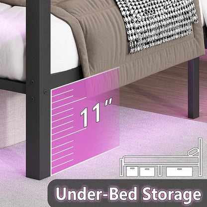 CLIBFENG Full Size Bed Frame with Headboard and Footboard,Steel Slats Support-LED Bed Frame with USB Charging Station,Mattress Foundation-Under Bed Storage, No Box Spring Needed,Noise Free,Black