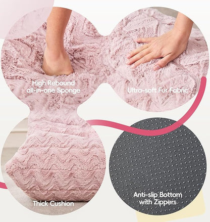 Hobestluk Medium Bean Bag Chair Faux Fur Fabric BeanBag Couch for Playroom | Pink Chevron,Ergonomic Design,Memory Foam,Strong Supportive,No Assembly Required,Decorative Style for Living Room Bedroom