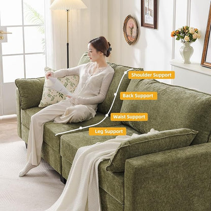 53'' Loveseat Sofa with All Seats Storage, Modular Sectional Couch with Deep Seat,Oversized Comfy Couch with Throw Pillows,Single Sofa Chair for Living Room,Bedroom,Chenille,Green
