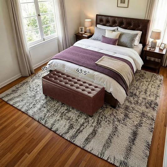ABHENG Synthetic Leather Metal Frame Storage Ottoman Bench end of Bed Bench with Legs 43.5”W x 15.7”D x 15.7”H Hold up to 770 LB Large Storage Chest Brown UASND624R