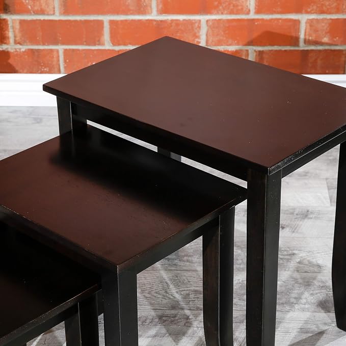 DTY Indoor Living 3-Piece Nesting Tables - Wooden Table Set of 3 for Living Room - Stackable Tables with Sleek Espresso Finish for Stylish and Space-Saving Home Furniture
