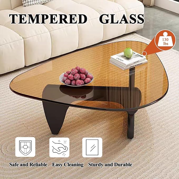 Mid Century Modern Glass Coffee Table, Coffee Table for Living Room, Noguchi Coffee Tables,Suitable for Bedroom Living Room Reception Office Tables (Black/Brown, ML)