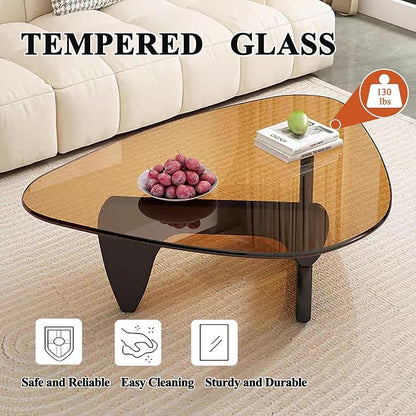 Mid Century Modern Glass Coffee Table, Coffee Table for Living Room, Noguchi Coffee Tables,Suitable for Bedroom Living Room Reception Office Tables (Black/Brown, ML)