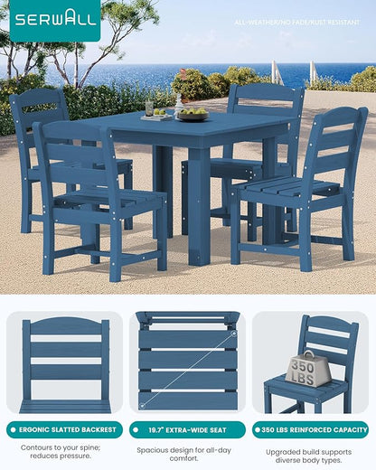 SERWALL HDPE Outdoor Square Dining Set for 4 | with Armless Chair Seat