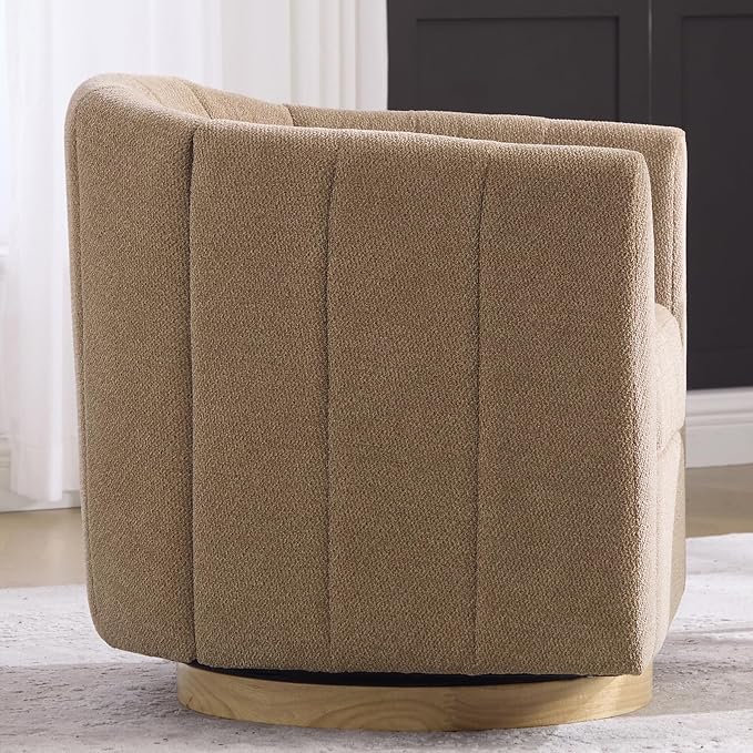 Swivel Barrel Chair, 360 Degree Round Swivel Accent Chair for Living Room, Mid Century Modern Upholstered Accent Chair,Comfy Tufted Sofa Armchairs for Bedroom,Nursery,Chenille,Taupe