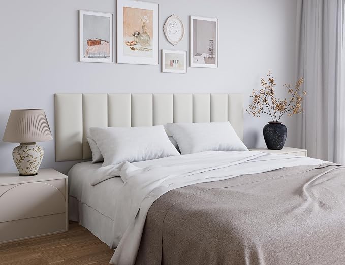 Peel and Stick Upholstered Wall Mounted Headboard Queen Size, 9 Panels 3D Soundproof Leather Headboard,Wall Mounted Headboards,Reusable and Removable Wall Panels, 10"x24" White