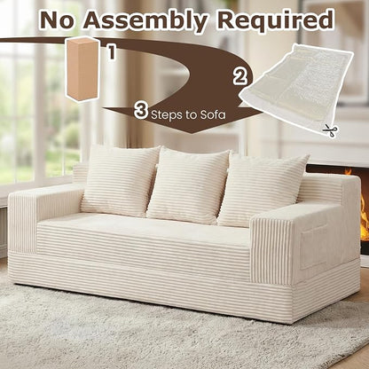 cidludto Convertible Sofa Bed, 78" Oversized Boneless Loveseat Couch 2 in 1 Foldable Futn Bed Couch in A Box, Folding Sofa Chair for Living Room, No Assembly Required, Beige