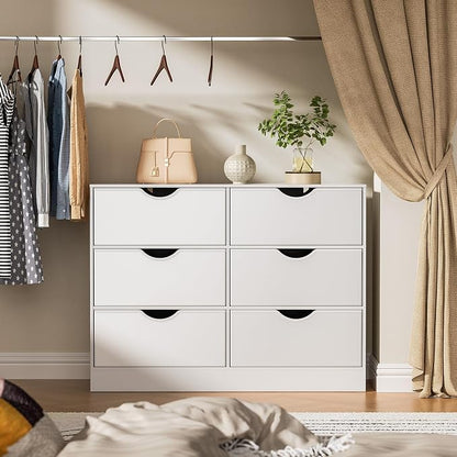 Housoul 6-Drawer Dresser for Bedroom, Featuring 6 Fabric PU Drawers, Buffets & Sideboards, Spacious Organizer, 6-Drawer Closet Chest Suitable for Closet, Living Room, Hallway, White
