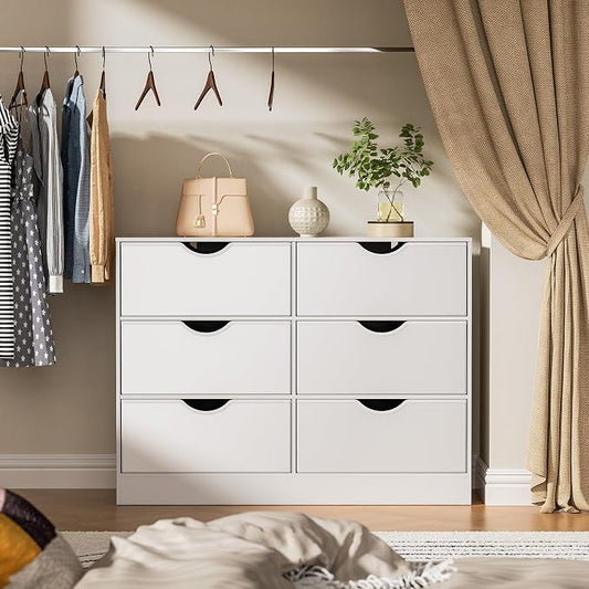 Housoul 6-Drawer Dresser for Bedroom, Featuring 6 Fabric PU Drawers, Buffets & Sideboards, Spacious Organizer, 6-Drawer Closet Chest Suitable for Closet, Living Room, Hallway, White