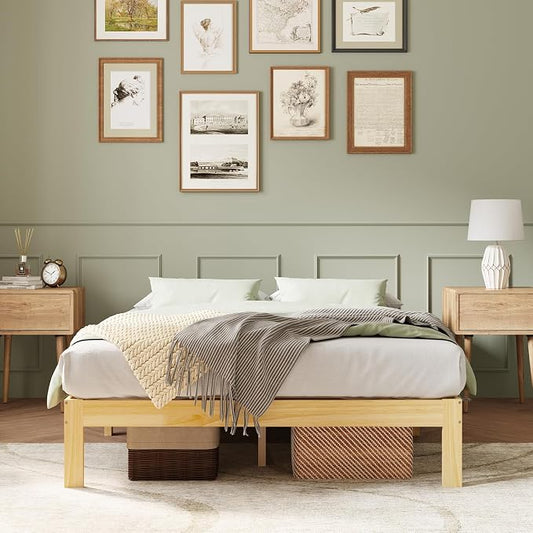 Novilla 12 Inch Wooden Twin Bed Frame, Platform Twin Size Bed Frame Without Headboard, Sturdy Wood Slat Support, No Box Spring Needed, Easy Assembly, Pine