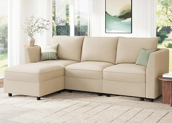 HONBAY Modular Sectional Sofa with Storage L Shaped Sectional Sofa, Convertible Couches for Living Room - Beige