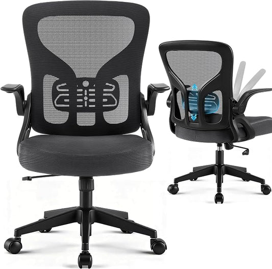 Office Chair Ergonomic Desk Chair with Adjustable Lumbar Support, High Back Breathable Mesh Chair with 120° Tilt Function & Flip-Up Armrests, Swivel Comfy Task Computer Chair for Work, Study