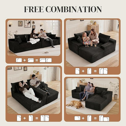 108" L Shaped Cloud Boneless Sectional Couches for Living Room, Modern Comfy Modular Deep Seat Memory Foam Compressed Corduroy Sofa Oversized Right Facing Chaise, No Assembly Required, Balck