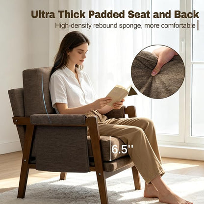 RNKSFX Dark Brown Accent Chairs for Living Room Set of 2, Modern Arm Chairs for Bedroom, Wooden Upholstered Mid Century Accent Chairs, Fabric