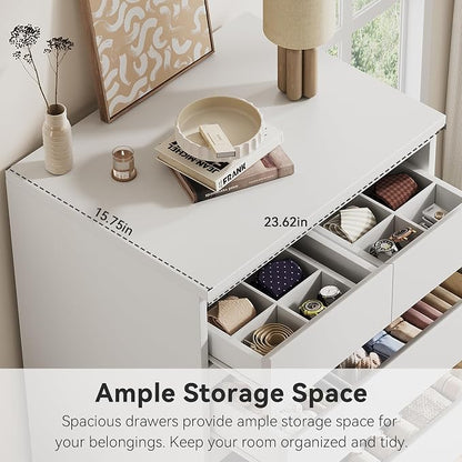 Jocoevol White Tall 6 Drawer Dresser for Bedroom,Dressers & Chests of Drawers with Jewelry Storage,Wood Storage Dresser with Deep Drawers for Living Room Hallway Entryway(40.75" L*23.62" W*15.75")