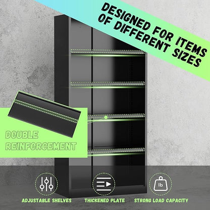 Bonusall 72" Metal Garage Storage Cabinet, 2 Locking Doors & 4 Adjustable Shelves Tall Storage, Heavy Duty Steel Tool Cabinet for Home, Office, Warehouse, School (Black Green)