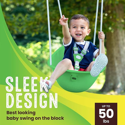 Swurfer Coconut Toddler Swing – Comfy Baby Swing Outdoor, 3- Point Adjustable Safety Harness, Secure, Safe Quick Click Locking System, Blister-Free Rope, Easy Installation, Ages 6-36 Months