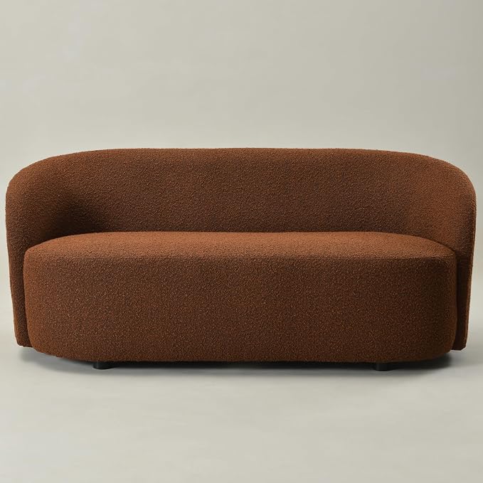 KINWELL 68" Boucle Upholstered Loveseat Sofa with Set of 2 Swivel Barrel Accent Chairs, Minimalist Comfy 2-Seater Couch and 2 Sherpa Armchairs for Small Spaces Apartment, Brown