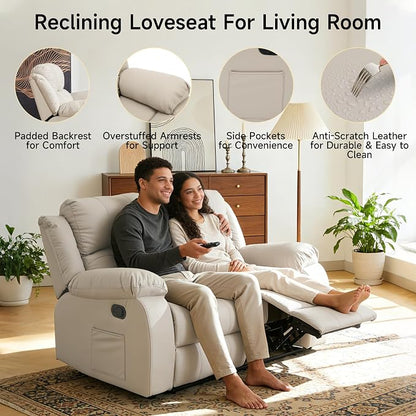 Reclining Loveseat Sofa Leather Recliner Couch 2 Seater Sofa for Living Room, Home Theater Seating(Loveseat,Beige)