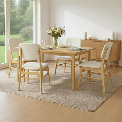 KISLOT Wooden Dining Chairs Set of 2, Upholstered Modern Dining Room Chairs, Mid Century Solid Oak Wood Kitchen Chairs for Farmhouse, Restaurant, Café (Cream Fabric & Original Color)