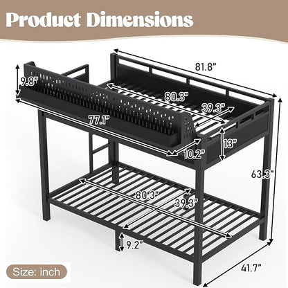 Bellemave Bunk Bed Twin XL Over Twin XL，Metal Bunk beds with Storage Shelves USB Ports and LED Lights, Black