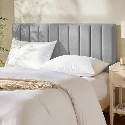 Hearth & Harbor Wall Mounted Queen Headboard Only, Bed Headboard Queen Size | Easy Assemble, Floating Peel and Stick, Upholstered, Channel Stitched, 3D Wall Panels, 5 Strips of 3M Tape Included, Silver