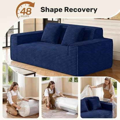 75'' Modern Cloud Loveseat Sofa Set of 2, No Assembly Required Comfy Deep Seat Couches 2 pcs for Living Room, Bedroom, Apartment (Corduroy-Blue)