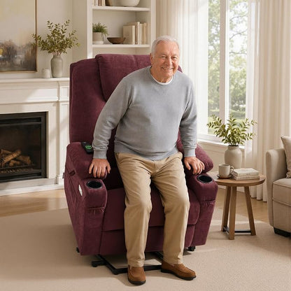 MCombo Power Lift Recliner Chair for Elderly R7045(Sangria, Medium-Wide) | Heat and Massage, Breathable Fabric, USB& Type C Charging Port, FSC Certified