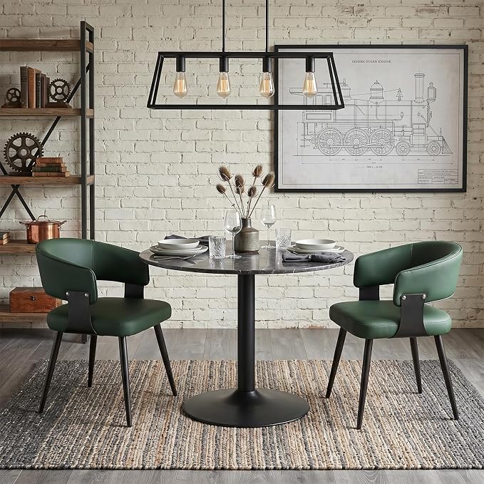 Dining Chairs Set of 2, Modern Upholstered Faux Leather Kitchen Chairs with Curved Back, Easy to Assemble & Clean for Dining Room, Restaurant, Cafe, Green