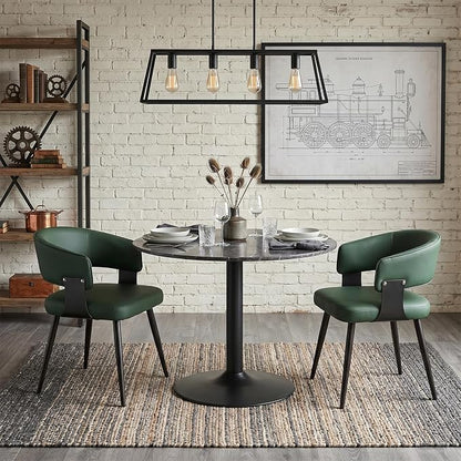 Dining Chairs Set of 2, Modern Upholstered Faux Leather Kitchen Chairs with Curved Back, Easy to Assemble & Clean for Dining Room, Restaurant, Cafe, Green