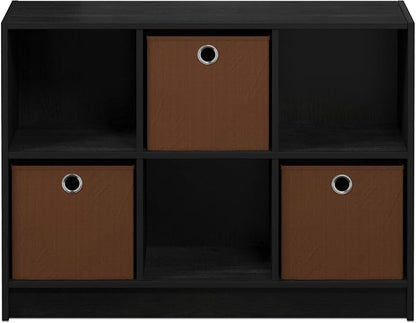 Furinno Cubic Closet Organizers and Storage, 6-Cube Closet Organizer with Bins, Open Shelf Storage, for Wardrobe, Bedroom, Living Room, Americano