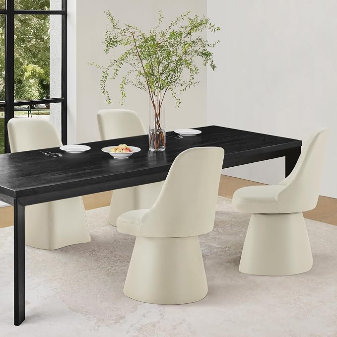 KISLOT Swivel Dining Chairs Set of 2, Upholstered Mid Century Modern Deskchair with High Back, Faux Leather Kitchen Chairs for Dining Room, Bedroom, Dressing Room, Cream
