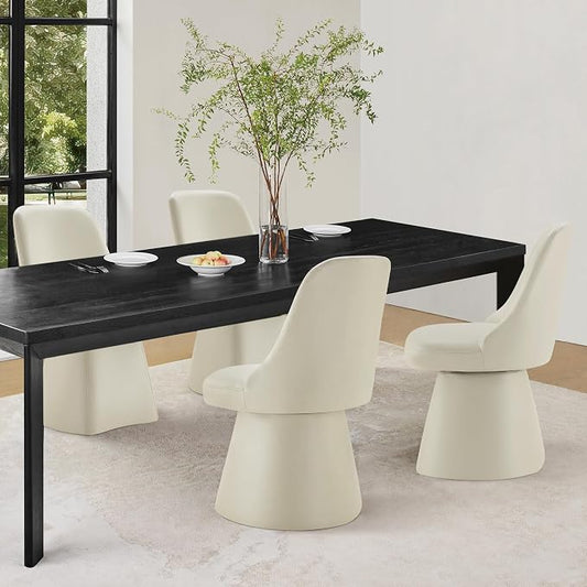KISLOT Swivel Dining Chairs Set of 4, Upholstered Mid Century Modern Deskchair with High Back, Faux Leather Kitchen Chairs for Dining Room, Bedroom, Dressing Room, Cream