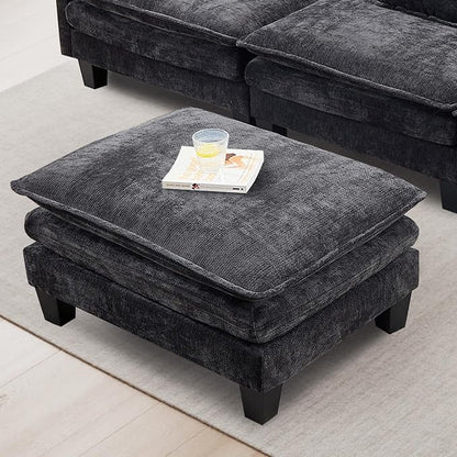 Opiesit Ottoman for Sectional Cloud Couch, Chenille Ottoman for Deep Seat Modular Sofa for Apartment, Living Room and Bedroom, Black