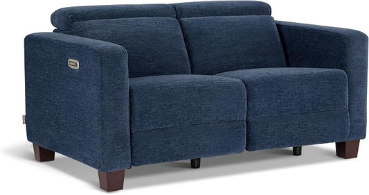 MCombo 62.2'' Reclining Loveseat, Wall Hugger Power Loveseat Recliner Sofa with Adjustable Headrest, USB A & C Charge Ports, Wood Legs, for Living Room (Fabric, HL198M1) (Navy Blue)